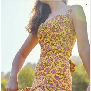 Eddy Yellow Pink Amber Fuschia Floral Carolyn Cross-Bust Top Size 4 NEW NWT